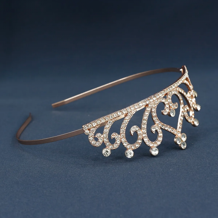 Діадема (тіара) у вигляді корони RJ62041 колір рожеве золото, матеріал метал