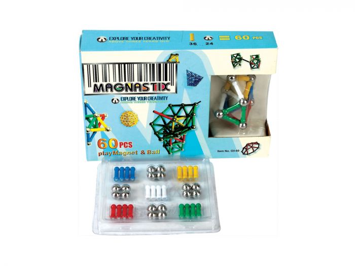 Дитяча іграшка магнітний конструктор Magnastix 60 деталей МТ01301 ,  в кор.26.0x17.5x5.0см