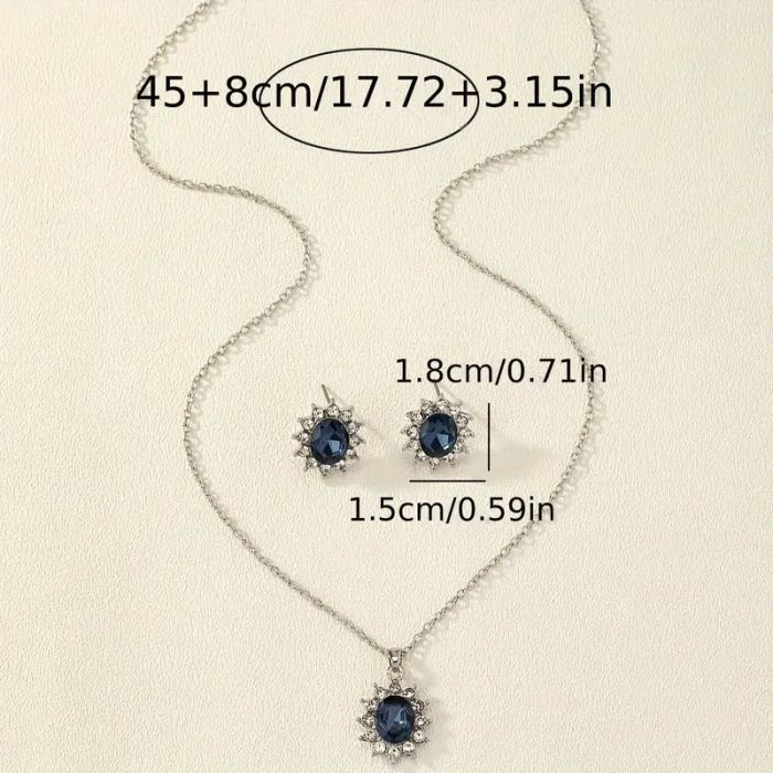 Елегантне намисто та сережки із штучним камінням (прикраса для шиї, аксесуари для дівчат) метал колір червоний/срібний