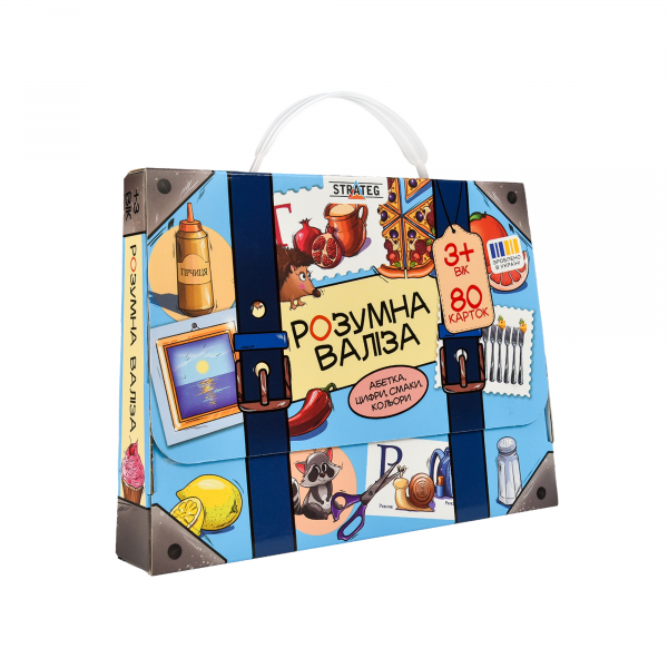 Настільна гра Strateg "Розумна валіза. Абетка, цифри, смаки, кольори"  ( Вік 3+) розвиваюча укр. мовою (30377) Настільна гра Strateg "Розумна валіза. Абетка, цифри, смаки, кольори"  ( Вік 3+) розвиваюча укр. мовою (30377)