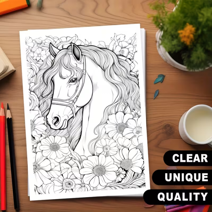 Розмальовка антистрес 24 аркуша, щильний папір, зображення кінь (4515)