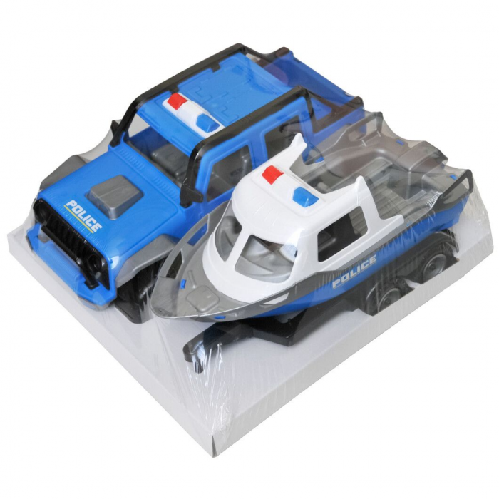 Дитяча іграшка машинка з причепом та катером поліцейський (Police) Титан 40090 Тигрес