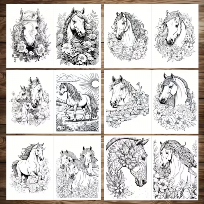 Розмальовка антистрес 24 аркуша, щильний папір, зображення кінь (4515)