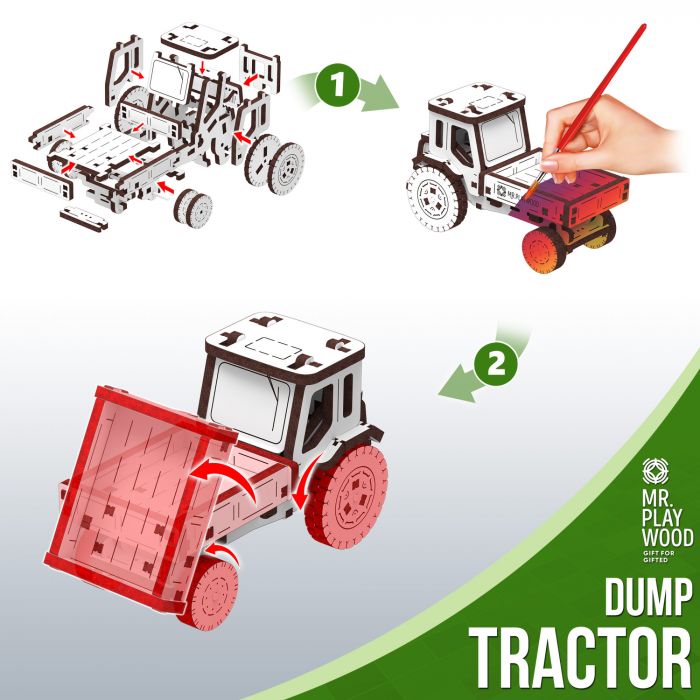 Конструктор механічний дерев'яний 3D трактор самоскид 10810 MR.PLAYWOOD