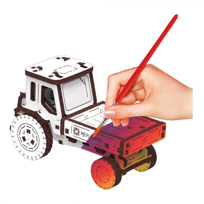 Конструктор механічний дерев'яний 3D трактор самоскид 10810 MR.PLAYWOOD