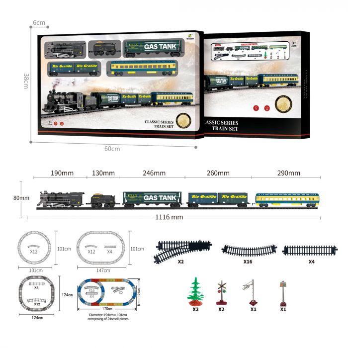 Дитяча іграшка залізна дорога (залізниця) 500 см, FENFA 1601C, маштаб 1:87, світло та звук