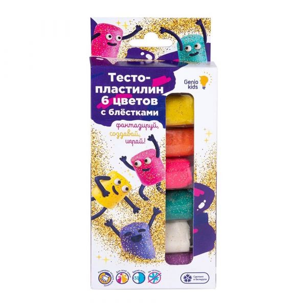 Дитяча творчість набір для ліплення тісто пластилін 6 кольорів з блискітками TA1091