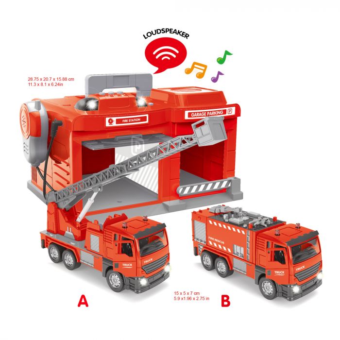 Дитяча іграшка гараж  з металевою пожежною машинкою , зі світлом і звуком CLM-551 CHENGMEI TOYS
