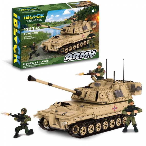 Дитяча іграшка конструктор військова техніка танк САУ М109, 1323 деталей, IBLOCK PL-921-510 серія ар