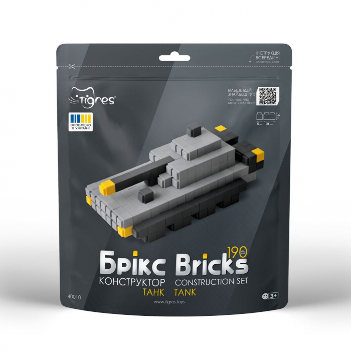 Дитяча іграшка конструктор брікс, сюжет техніка танк, 190 середніх деталей 40010 Тигрес