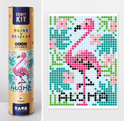 Аплікація - картина по номерам з наліпками (арт терапія) Фламінго, 33х48см, 1200 стікерів  ( відео в описі)