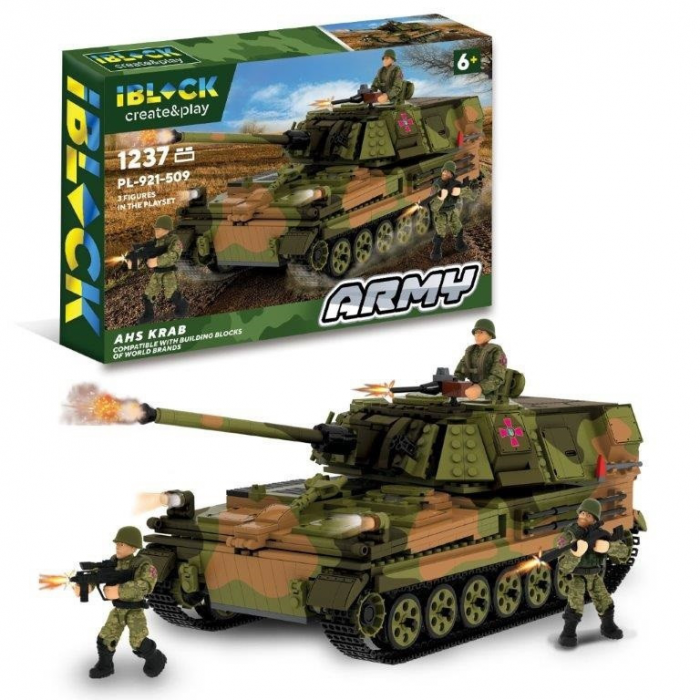 Дитяча іграшка конструктор військова техніка танк AHS Krab 1237 деталей, IBLOCK PL-921-509 серія арм