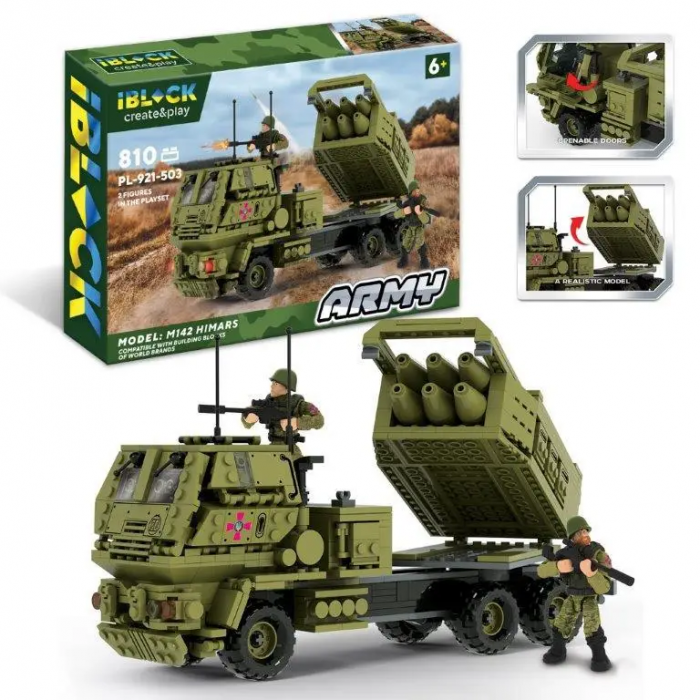 Дитяча іграшка конструктор військова техніка HIMARS, 810 деталей, IBLOCK PL-921-503 серія армія, 2 ф