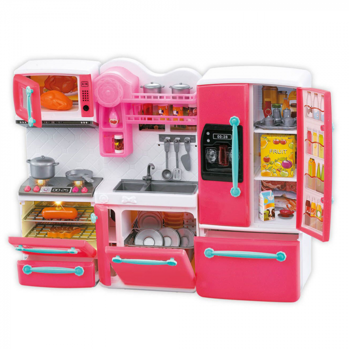 Дитяча іграшка іграшкові меблі кухня для ляльки, будиночка 66095 HYL плита, холодильник і мийка (світло, звук)