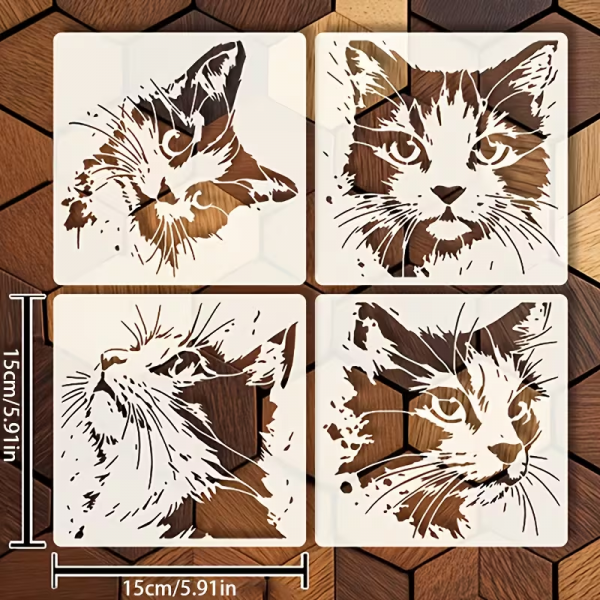 Арт терапія трафарет 4 шт для малювання котяча мордочка (кіт, кішка. кошеня) 15 х 15 см (4552), відео в описі 