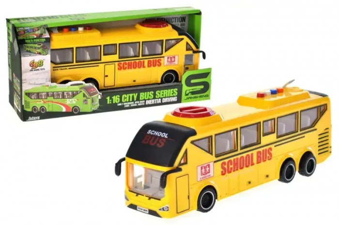 Дитяча іграшка шкільний автобус JS162D маштаб 1:16 світло, звук, в коробці 29*13*8см, відео в описі 