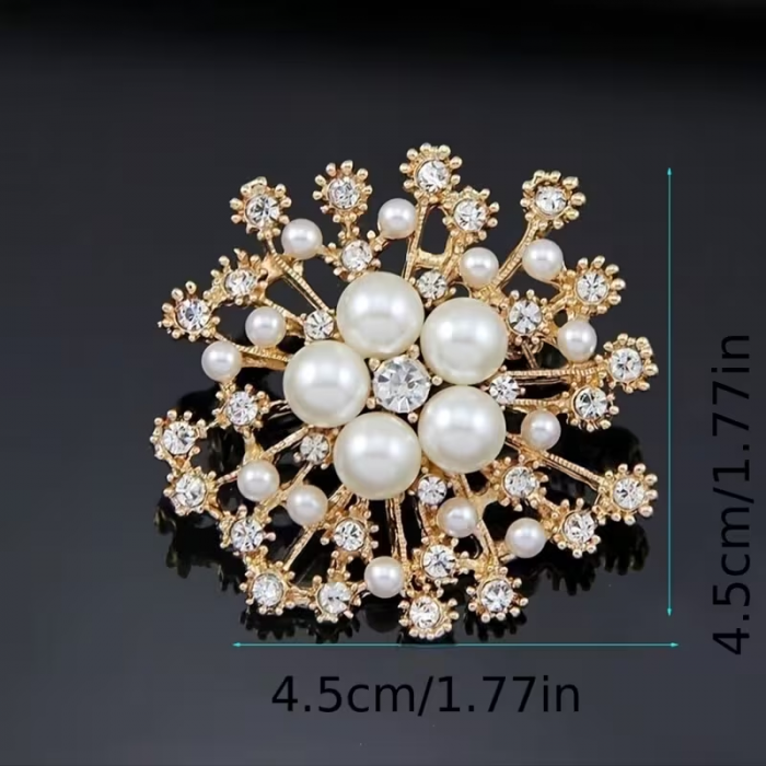 Елегантна брошка пінет у вигляді сніжинки зі штучними перлинами та камінням (4521) корпус металевий