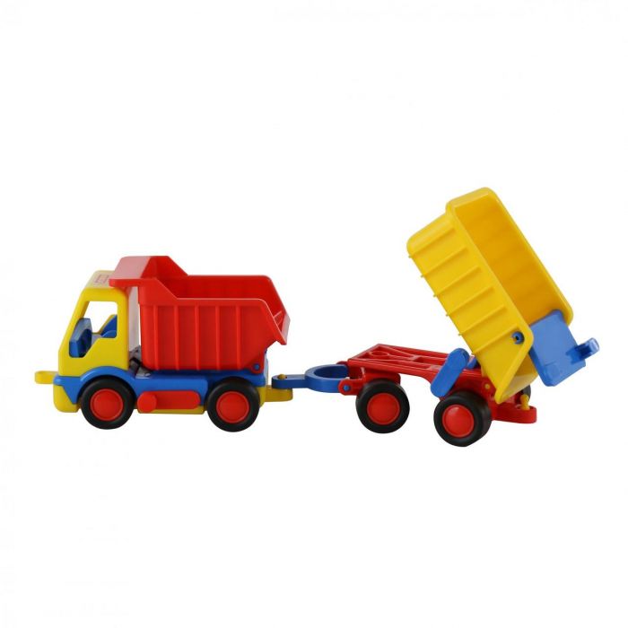 Дитяча іграшка машинка самоскид з причепом 9647 у сіточці