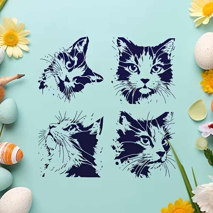 Трафарет 4 шт для малювання котяча мордочка (кіт, кішка. кошеня) 15 х 15 см (4552), відео в описі 
