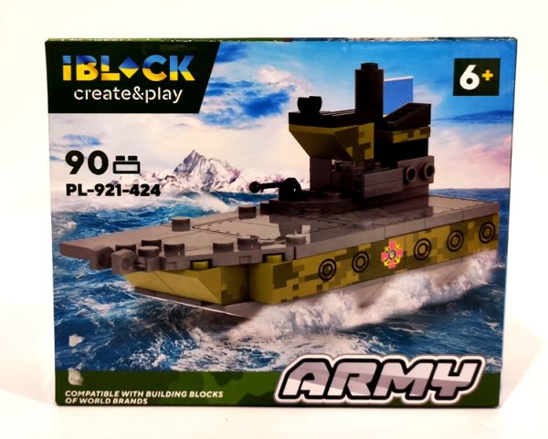 Дитяча іграшка конструктор військовий корабель IBLOCK арт. PL-921-424 (3) Армія, 90 деталей