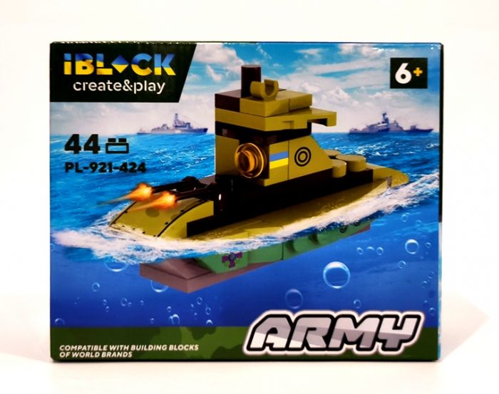 Дитяча іграшка конструктор підводний човен IBLOCK арт. PL-921-424 (4) Армія, 44 деталі