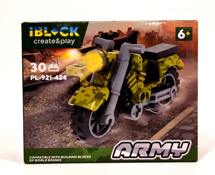Дитяча іграшка конструктор військовий мотоцикл IBLOCK арт. PL-921-424 (6) Армія, 30 деталей