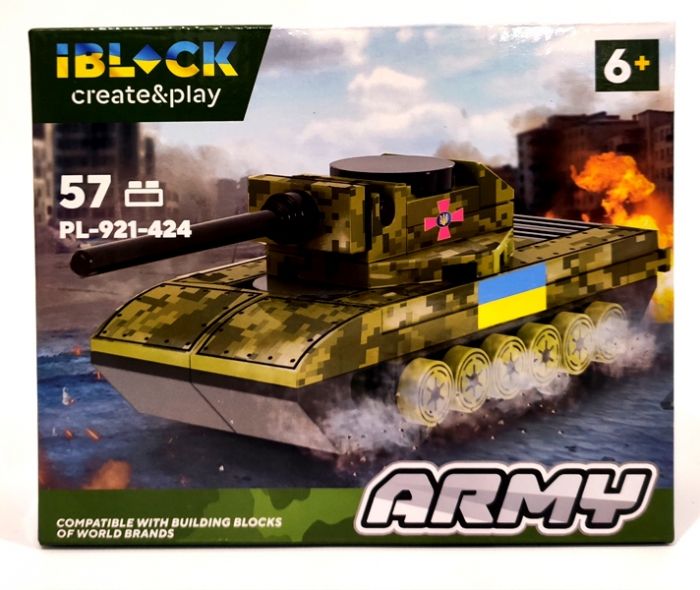 Дитяча іграшка конструктор танк IBLOCK арт. PL-921-424 (7) Армія, 57 деталей
