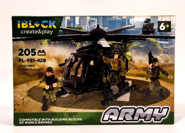 Дитяча іграшка конструктор військовий гелікоптер IBLOCK арт.PL-921-428 (1) Армія, 205 деталей