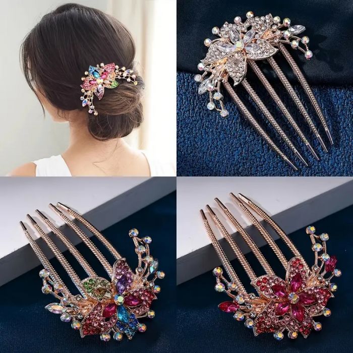 Елегантний гребінець з кольоровими камінчиками HG-194-J-WC аксесуар для волосся 4159998671