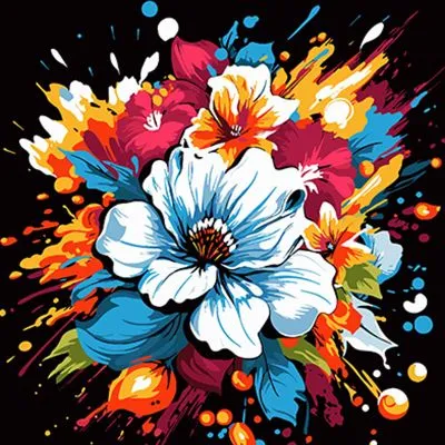 Живопис розпис картина за номерамих Квітковий вибух Strateg на чорному фоні розміром 40х40 см (AV4040-40)