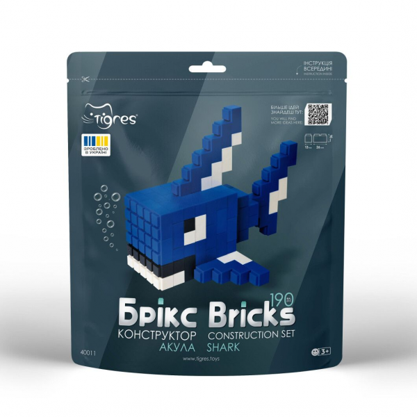 Дитяча іграшка конструктор брікс, сюжет акула, 190 середніх деталей 40011 Тигрес