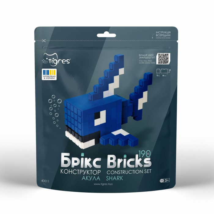 Дитяча іграшка конструктор брікс, сюжет акула, 190 середніх деталей 40011 Тигрес