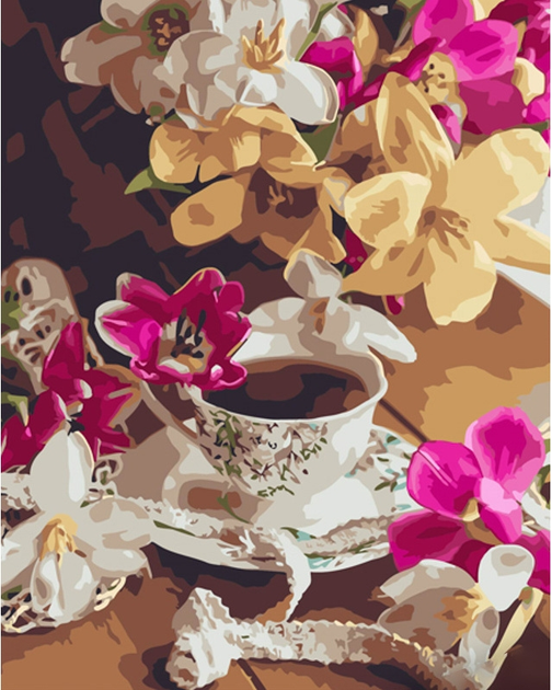 Живопис розпис картина за номерами Чай з тюльпанами Strateg розміром 40х50 см (GS1480)