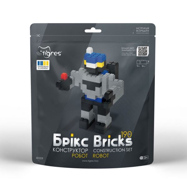 Дитяча іграшка конструктор брікс, сюжет робот, 190 середніх деталей 40009 Тигрес