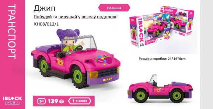 Дитяча іграшка конструктор 139 деталей Kids hits IBLOCK JUNIOR KH08/012/01 дівчатка джип фігурки наліпки інструменти
