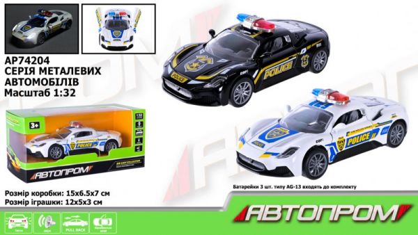 Дитяча іграшка машинка металева поліція АВТОПРОМ AP74204, 1:32, 2 кольори, відкриваються двері, світло, звук