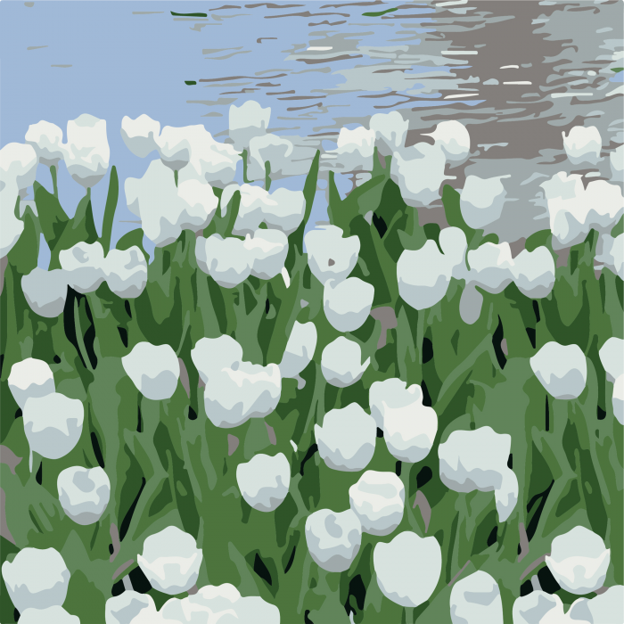 Живопис розпис картина за номерами Тюльпани біля води Strateg розміром 20х20 см (HH8014-10)