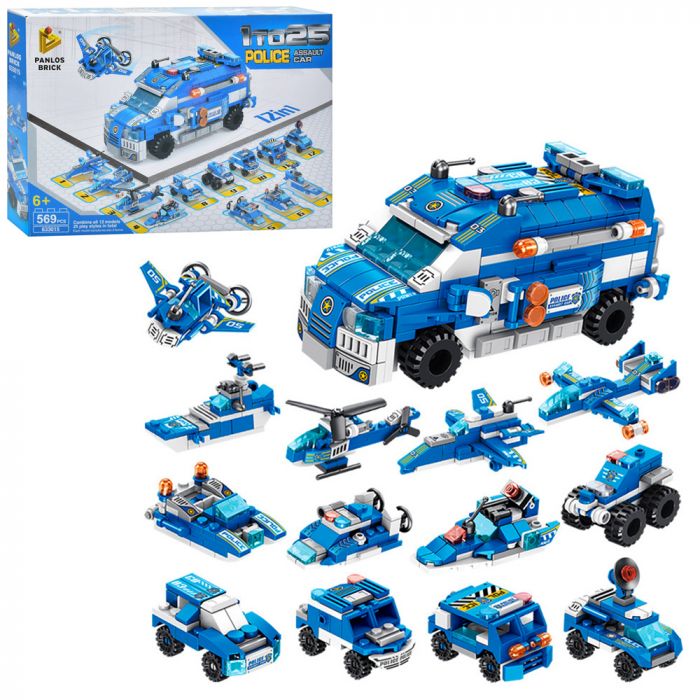 Дитяча іграшка конструктор 633015 поліцейський транспорт 569 деталей 12 в1
