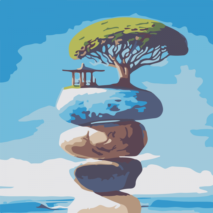 Живопис розпис картина за номерами Дерево на скелі Strateg розміром 20х20 см (HH8013-12)