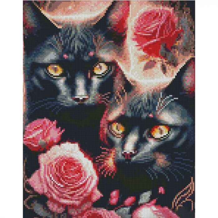 Набір для творчості алмазна вишивка алмазна мозаїка котики в квітах розміром 30 на 40 см KB067