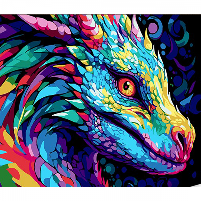 Живопис розпис картина за номерами Яскравий образ дракона Strateg на чорному фоні розміром 30х40 см (FH-11