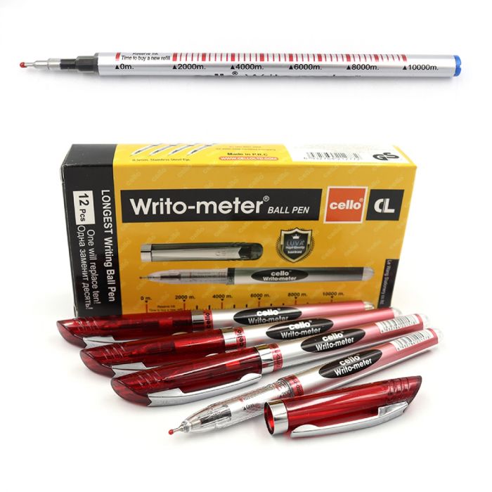 Ручка для письма 0,5мм червона масляна Writo-meter запас чорнила на 10км, CL-8048 