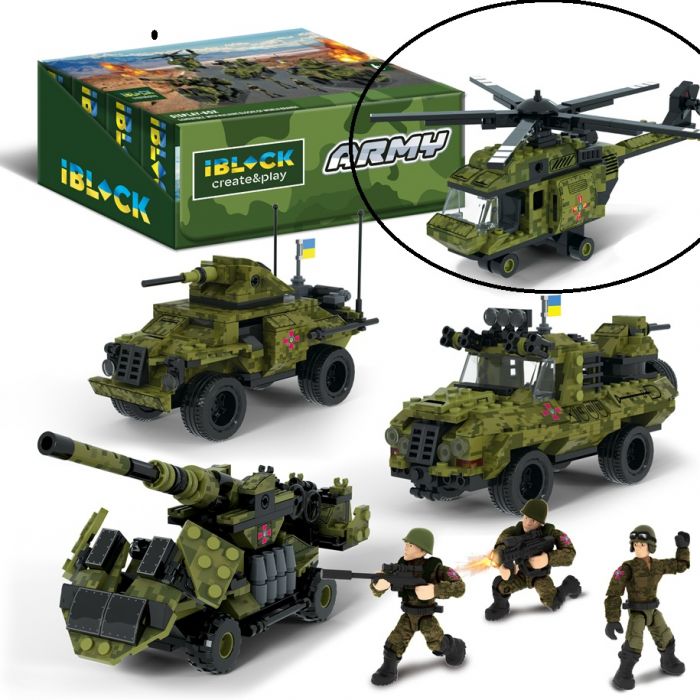 Дитяча іграшка конструктор військовий гелікоптер IBLOCK арт. PL-921-429 (1) Армія, 222 дет.
