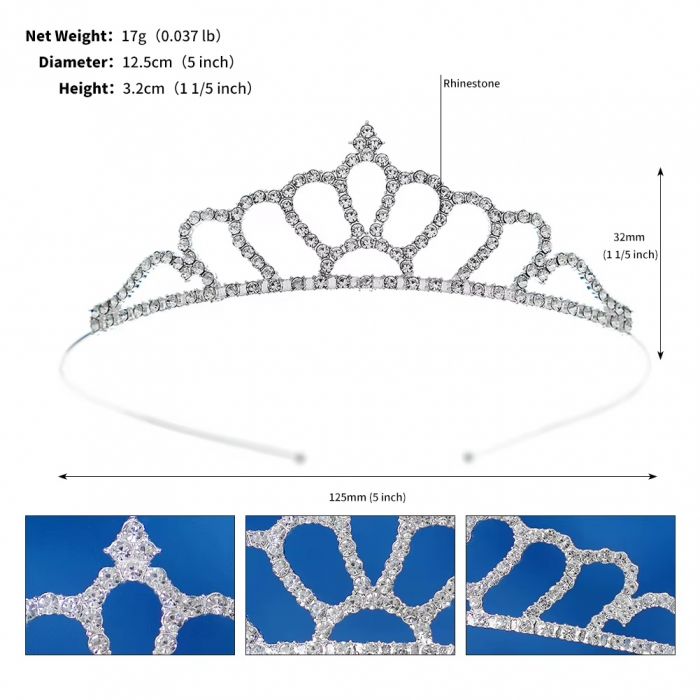 Діадема (тіара) корона A-31 колір срібро (silver), матеріал метал 163999 tiara