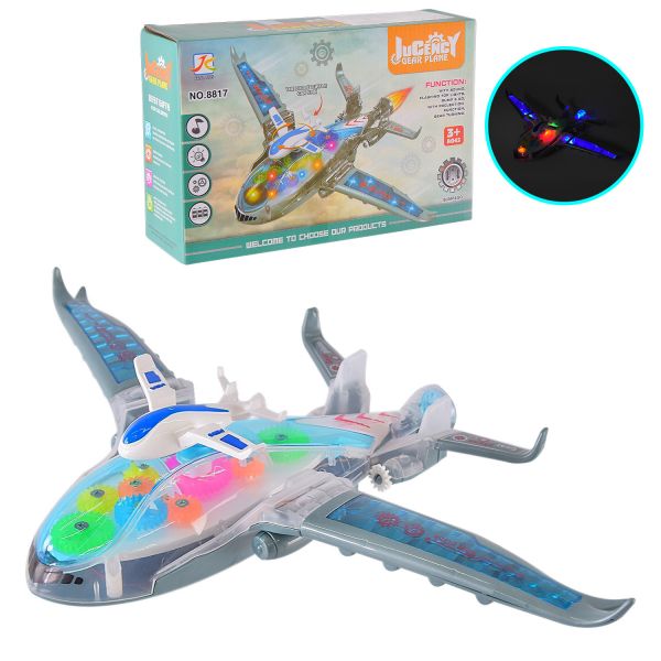 Дитяча іграшка літак музичний арт. 8815 прозорий корпус, 2 кольори, світло,звук, рух, короб. 24*8,5*16см
