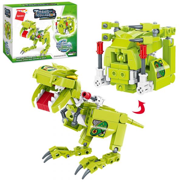 Дитяча іграшка конструктор 2 в 1 динозавр + куб 41203 Qman123 деталі в коробці 15-12-7 см