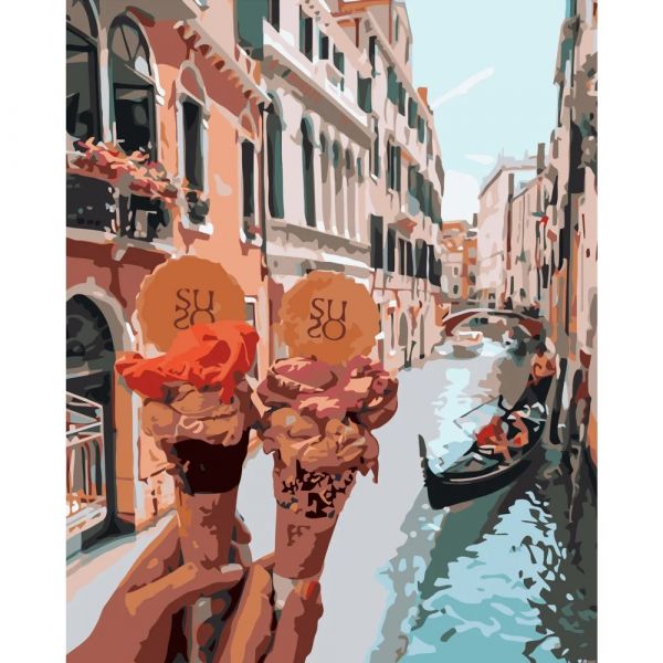 Живопис розпис картина за номерами Морозиво у Венеції  розміром 40х50 см (GS137) без лаку
