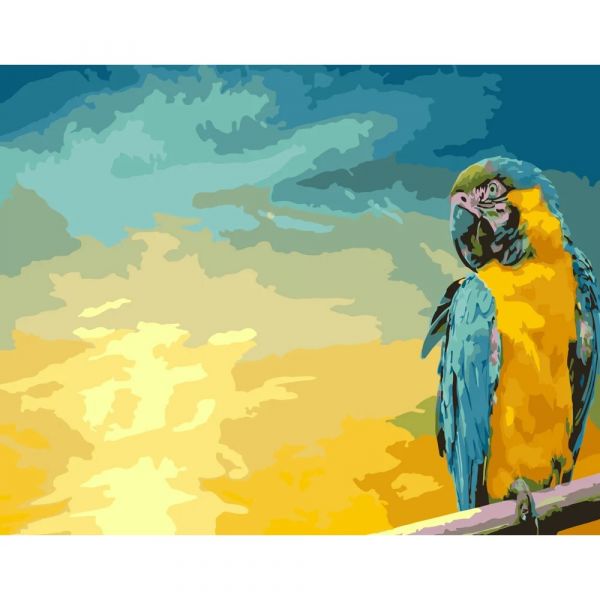 Живопис розпис картина за номерами Синьо-жовтий папуга розміром 40х50 см (GS246) без лаку