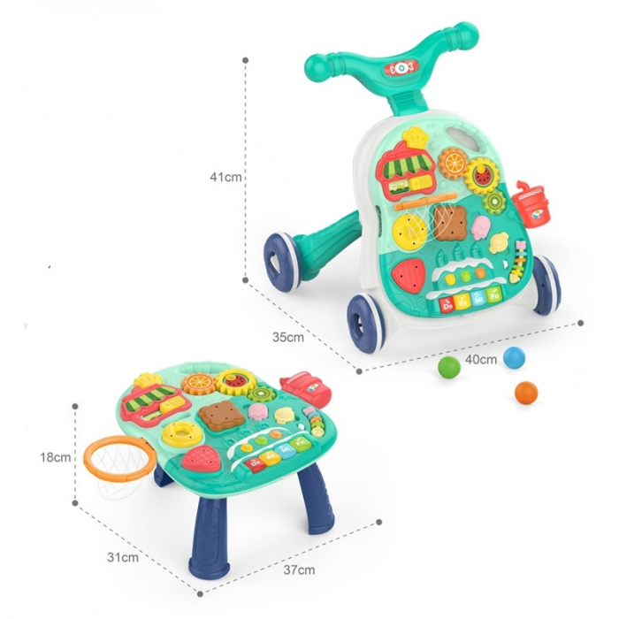 Дитяча іграшка для малюка ходунки каталка - столик інтерактивний 2в1 зі світлом та музикою HE0814 HUANGER