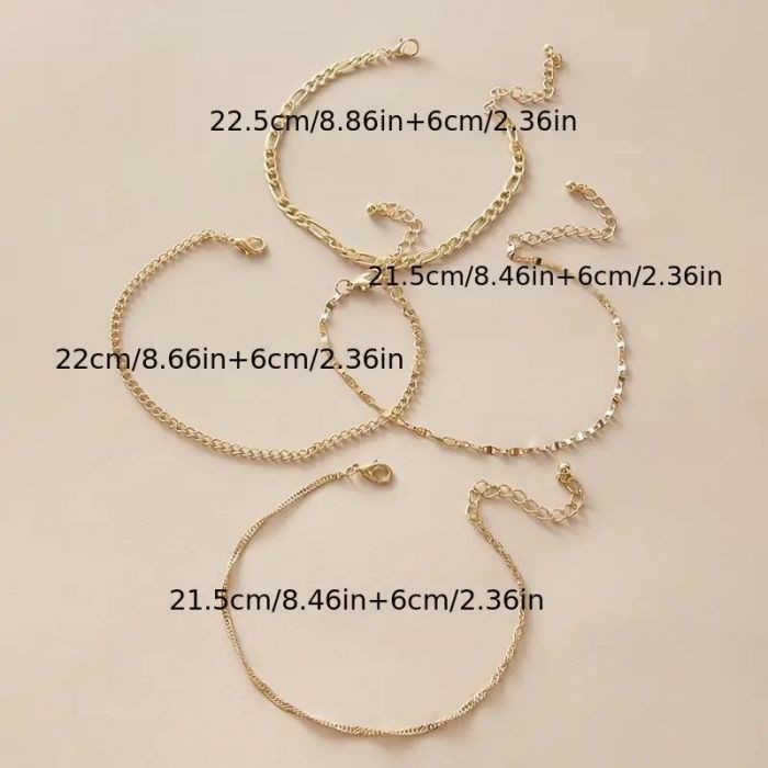 Елегантний браслет (4 шт набір) колір золото, матеріал метал (біжутерія для рук та ніг, аксесуари для дівчат) 376054